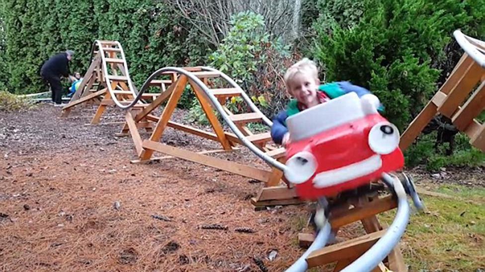 Grandpa Builds Roller Coaster for Kids