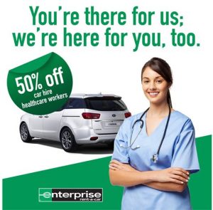 care rental deal 50% off for healthcare workers